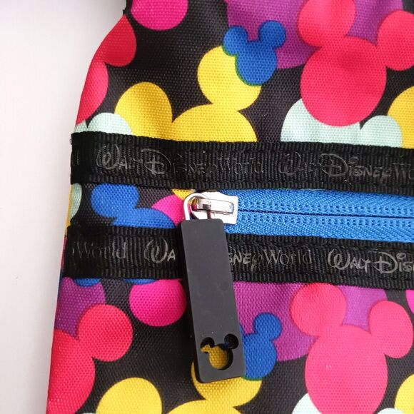NEW Disney Parks Lg Nylon Crossbody Bag Multicolor Mickey Head Icon Blk Strap - Picture 2 of 11